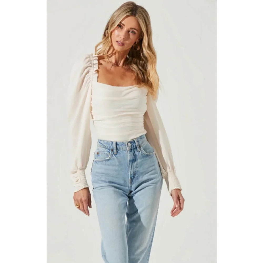 💕ASTR THE LABEL💕 Puff Sleeve Square Neck Top ~ Cream Medium XL NWT